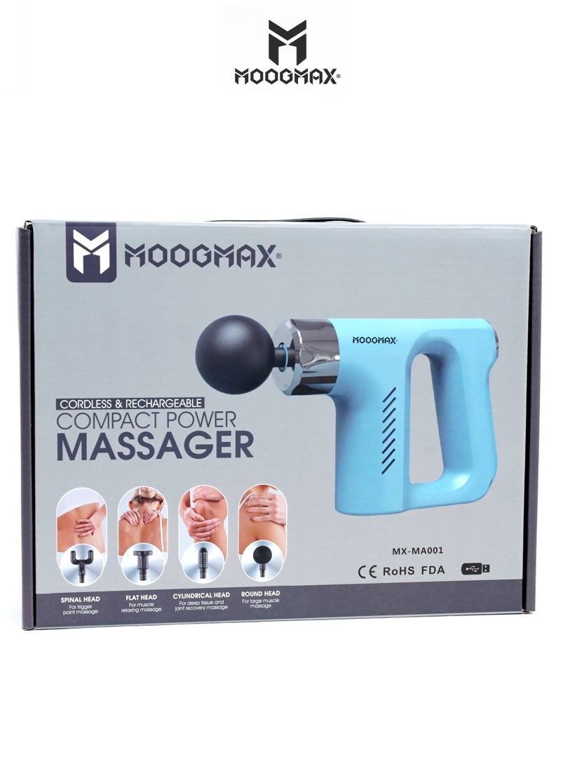 MOOGMAX - Muscle massage gun device with five speeds and four multi-heads with a strong and safe battery. Helps relax muscles. Blue - Image 1