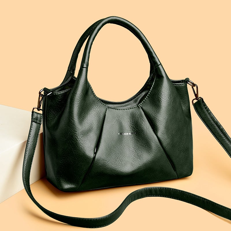 Genuine Leather Texture Shoulder Bag, Large Capacity Soft Leather Crossbody Bag, High-End Fashion Versatile Handbag, Commuter Retro Women''s Bag - Image 1