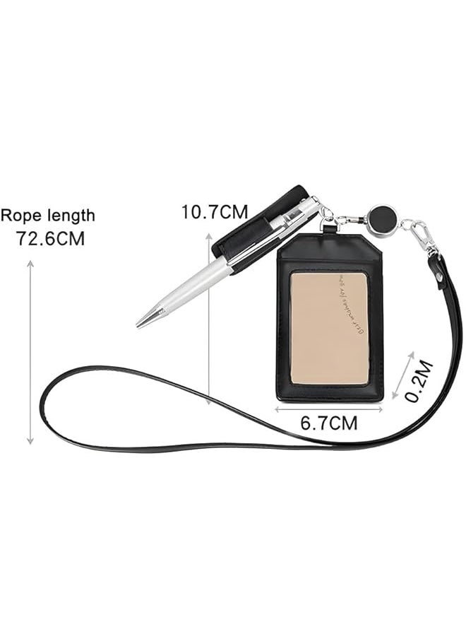 X spring Office Badge Holder Brown Retractable Badge Holders With Pen Holder Leather Credit Id Card Holder With Stretch Neck Lanyard Vertical Style For Teacher Student  - Image 5