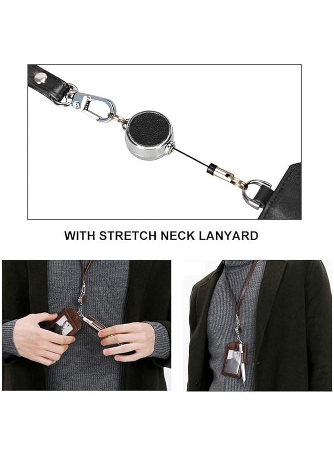 X spring Office Badge Holder Brown Retractable Badge Holders With Pen Holder Leather Credit Id Card Holder With Stretch Neck Lanyard Vertical Style For Teacher Student  - Image 3