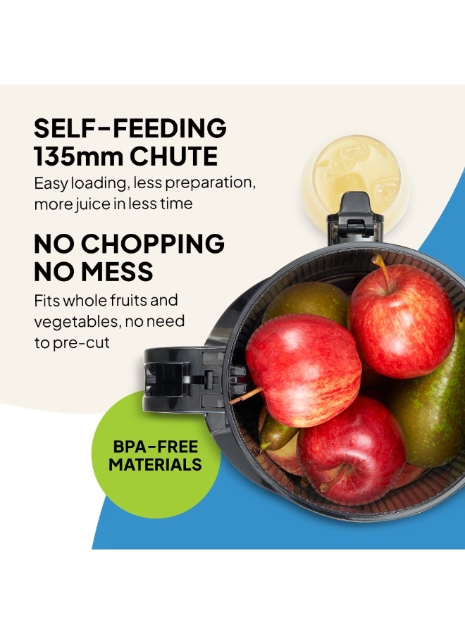 فريدجا عصارة فريجا f2500 ذاتية التغذية – عصارة بطيئة ممتازة لاستخلاص العصير من الفواكه الكاملة – فتحة تغذية واسعة 135 مم، بقدرة 250 واط – عصر بارد للعصير وحليب المكسرات – بحجم كامل – باللون الأسود غير اللامع - Image 3