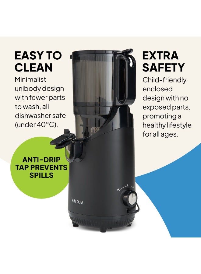 فريدجا عصارة فريجا f2500 ذاتية التغذية – عصارة بطيئة ممتازة لاستخلاص العصير من الفواكه الكاملة – فتحة تغذية واسعة 135 مم، بقدرة 250 واط – عصر بارد للعصير وحليب المكسرات – بحجم كامل – باللون الأسود غير اللامع - Image 5