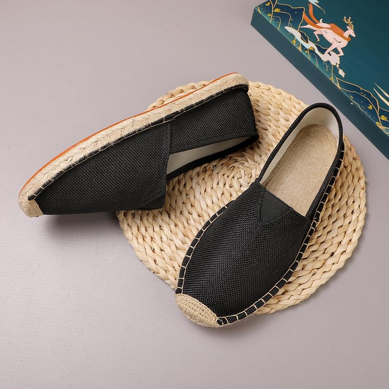 MCRONJI Closed Toe Canvas Slip on Flat Espadrilles Loafers for Men and Women (Black,4 Men/5 Women) - Image 3