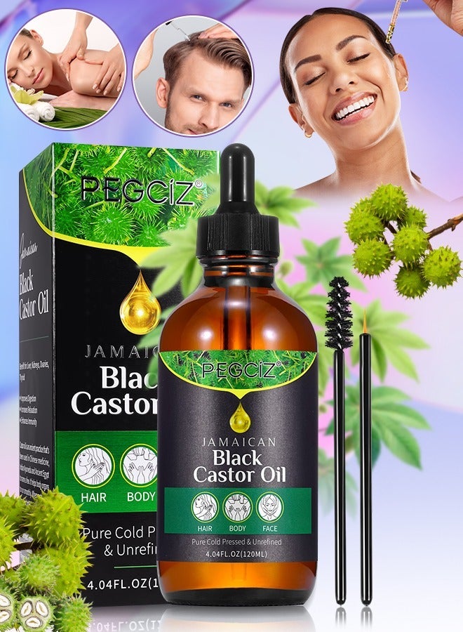 Pegciz 120ml Jamaican Black Cold Pressed Castor Oil for Hair and Skin Care Eyelashes and Eyebrows Hair Loss & Dry Damaged Hair Nourishment Scalp Stimulates Hair Growth for Men & Women - Image 1