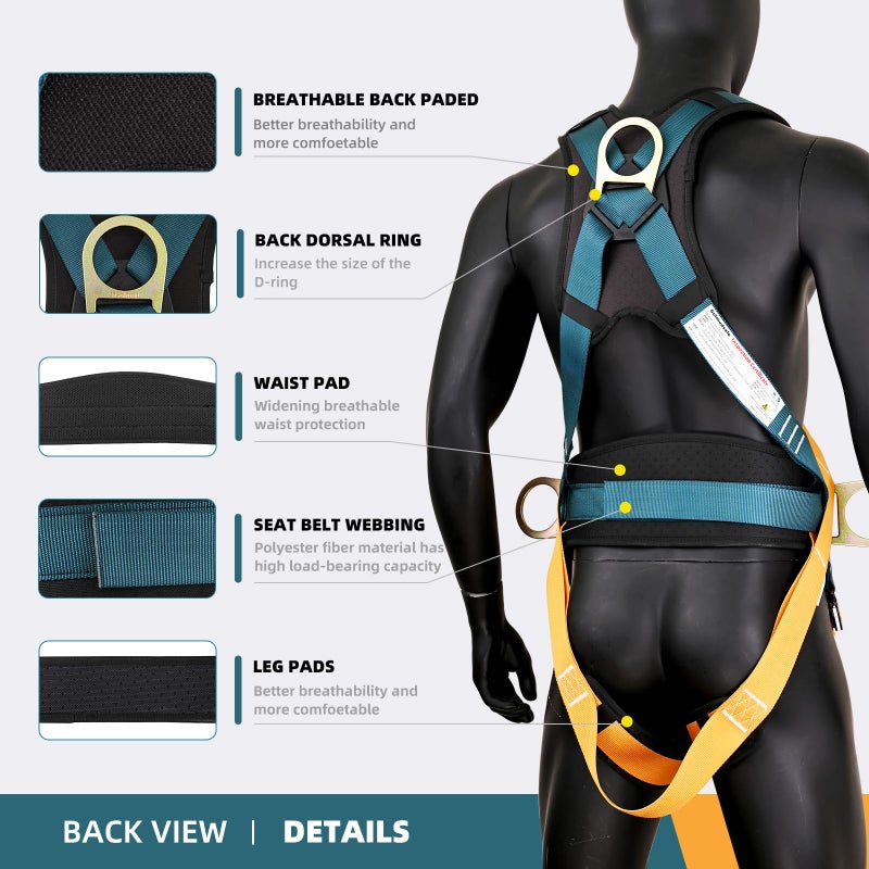 Golmudsafe Fall Protection Harness,Safety Harness Fall Protection for Construction/Roofing/Electrical Work,Upgrade Detachable Cushion bag&extra 30FT Rope - Image 5