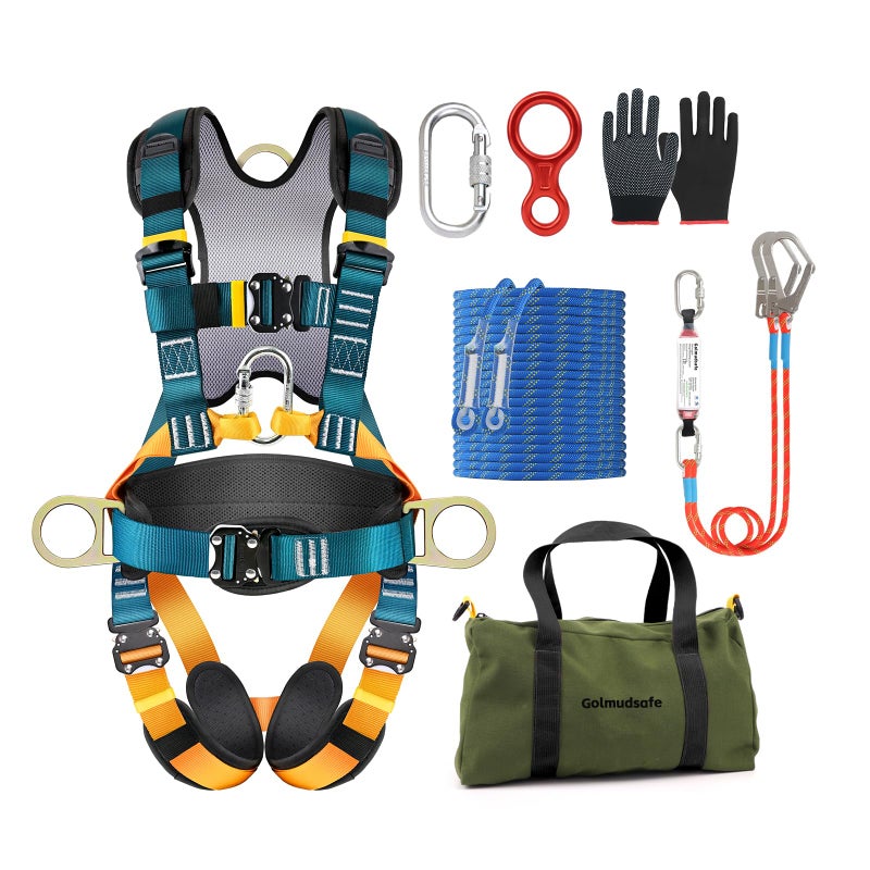 Golmudsafe Fall Protection Harness,Safety Harness Fall Protection for Construction/Roofing/Electrical Work,Upgrade Detachable Cushion bag&extra 30FT Rope - Image 1