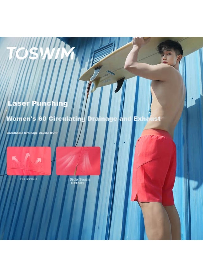 Toswim Men's Swim Trunks Surfing Knee-length Anti-embarrassment Loose Beach Shorts Orange Red XL - Image 2