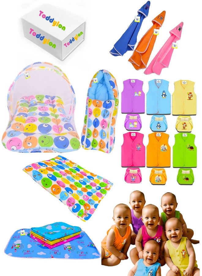 Toddylon 23 in 1 New Born Baby Gift Pack Newborn Gift Set All Infant Cotton Essential Clothes in Baby Combo Set for Boys or Girls Perfect for Newborns Unisex (0-6 Months) Pink - Image 1