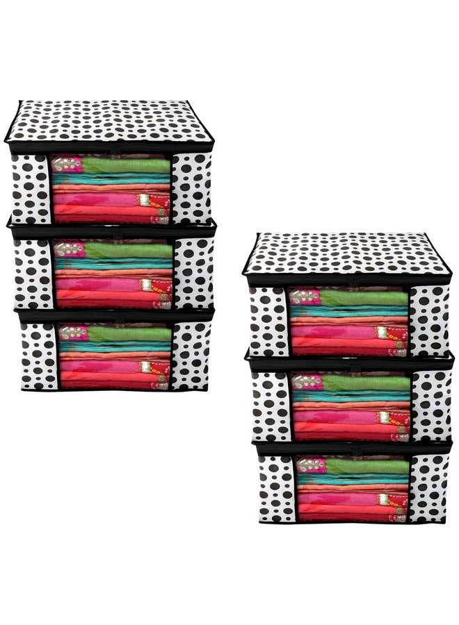 Kuber Industries Pack of 6 Polka Dot Saree Cover | Clothes Organizer For Wardrobe | Storage Organizer For Saree- Suit-Shirt-Lehanga | Saree Cover With Zip | Black & White - Image 1