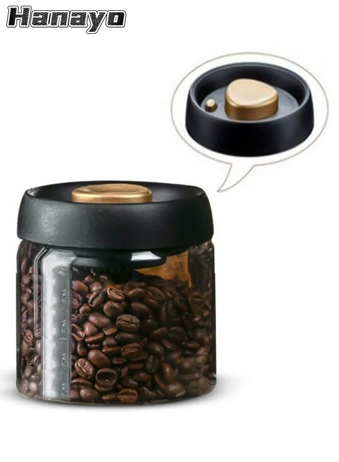 Hanayo Coffee Vacuum Container 500ml Coffee Beans Glass Container With Wide Mouth with Airtight Lid for Coffee Beans Ground Coffee Tea Leaves Snacks for Fresh Keeping(Black&Gold)  - Image 1