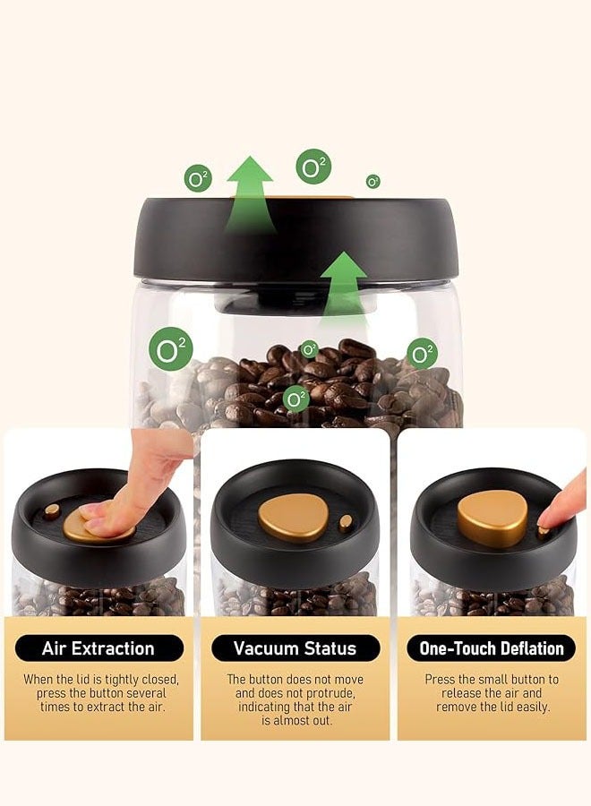 Hanayo Coffee Vacuum Container 500ml Coffee Beans Glass Container With Wide Mouth with Airtight Lid for Coffee Beans Ground Coffee Tea Leaves Snacks for Fresh Keeping(Black&Gold)  - Image 3