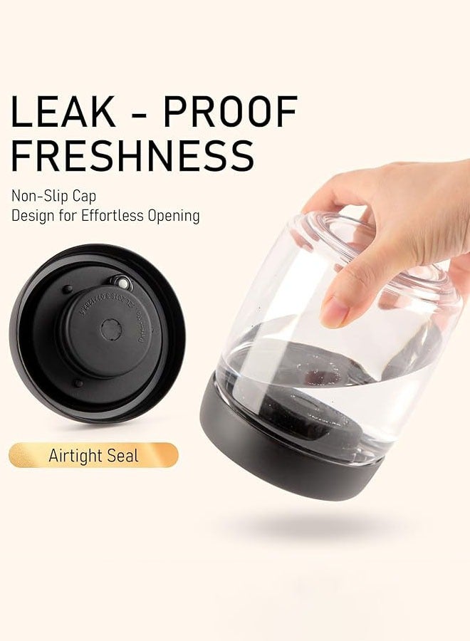 Hanayo Coffee Vacuum Container 500ml Coffee Beans Glass Container With Wide Mouth with Airtight Lid for Coffee Beans Ground Coffee Tea Leaves Snacks for Fresh Keeping(Black&Gold)  - Image 4