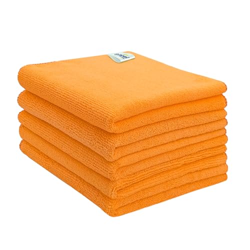SOFTSPUN Microfiber Cloth - 5 pcs 40x40 cms 340 GSM Orange Thick Lint & StreakFree Multipurpose Cloths Automotive Microfibre Towels for Car Bike Cleaning Polishing Washing & Detailing. - Image 1