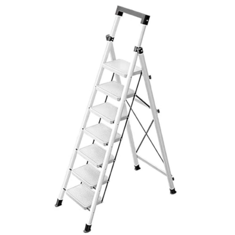 Step Ladder, Folding Step Stool with Anti-Slip Wide Pedal, 150 lbs Portable Square Head Ladder for Home, Kitchen and Outdoor White, 7 Steps - Image 1