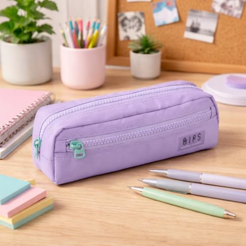 QIPS Multi Utility Durable Polyester Pencil Pouch Bag with Dual Compartments, Smooth Zipper Closure - Ideal for School, Office & Travel Accessories (Lavender) - Image 2