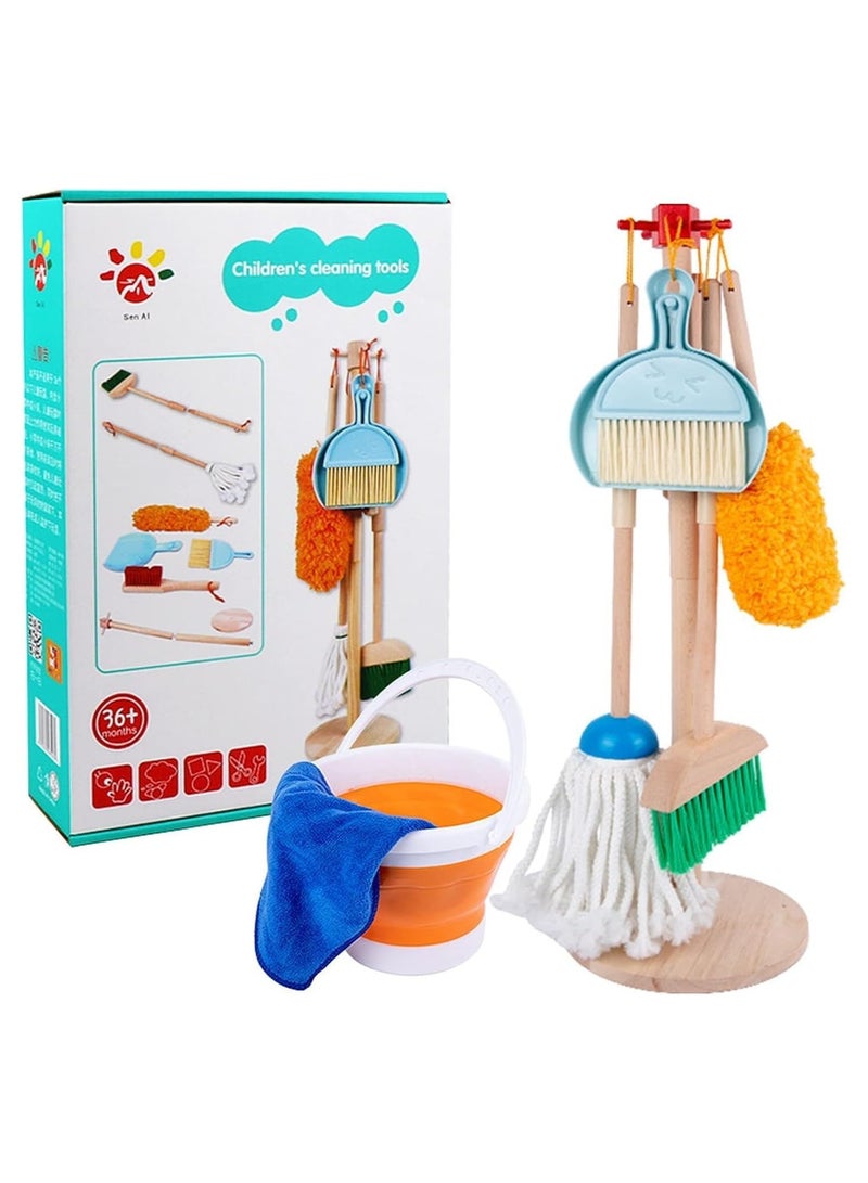 Wooden Cleaning Toy Set for Kids - Includes Broom, Mop, Duster, and Organizer, Housekeeping STEM Toys - Image 2