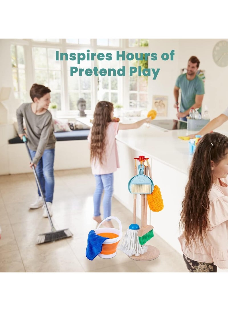 Wooden Cleaning Toy Set for Kids - Includes Broom, Mop, Duster, and Organizer, Housekeeping STEM Toys - Image 5