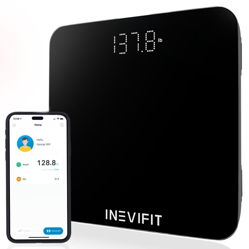 INEVIFIT Smart Bathroom Scale Highly Accurate Bluetooth Digital Bathroom Body Weight Scale Precisely Measures Weight  BMI for Unlimited Users SBlack