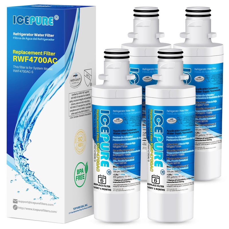 Icepure 9980 بديل لـ Lg Lt1000P Adq747935 Mdj64844601 Kenmore Elite 46 9980 Adq74793501 Lt1000Pc Lt1000 Adq74793502 Lmxs28626S Lmxc23796S Lfxs26973D فلتر مياه الثلاجة 4 عبوات - Image 1