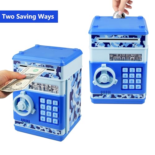 Totola Piggy Bank Electronic Mini ATM for Kids Baby Toy Safe Coin Banks Money Saving Box Password Code Lock for ChildrenBoys Girls Best Gift Camo Blue - Image 5