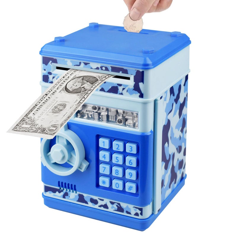 Totola Piggy Bank Electronic Mini ATM for Kids Baby Toy Safe Coin Banks Money Saving Box Password Code Lock for ChildrenBoys Girls Best Gift Camo Blue - Image 3