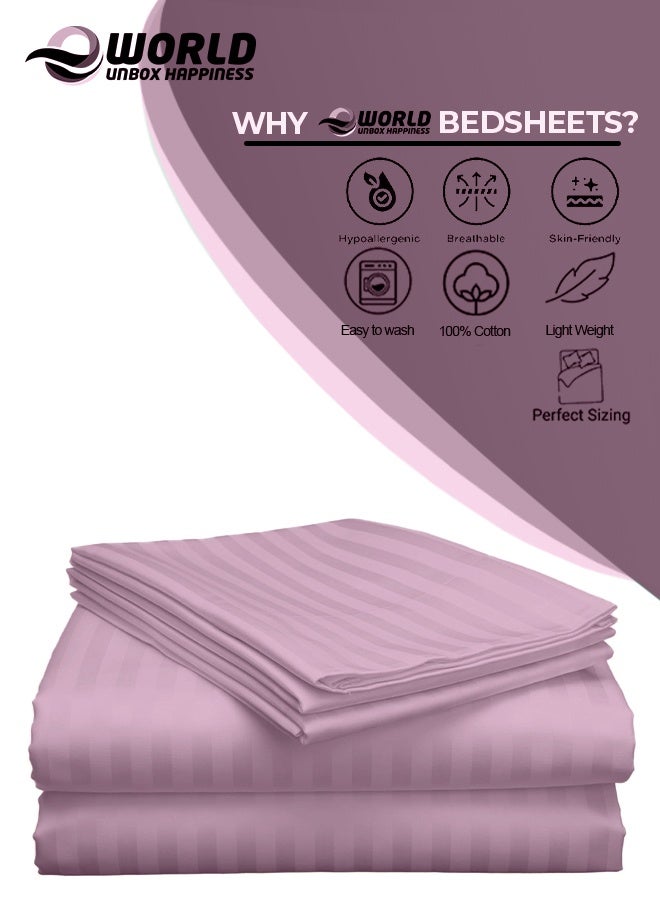 Eworld 3 Piece Super King Pink Striped Bed Sheet Set – Ultra-Soft Microfiber Striped Sheet & 2 Pillowcases, Breathable Luxury Bedding for Home & Hotel Use - Image 3