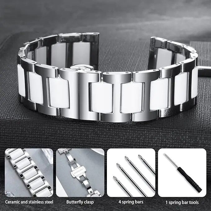 Bluejw Replacement Stainless Steel Ceramic Watch Band with Butterfly Buckle – Polished Bracelet Strap for 12mm 14mm 16mm 18mm 20mm 22mm Watches - Image 5