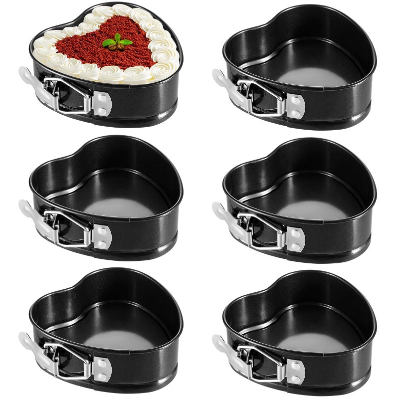 Hoolerry Set of 6 Mini Heart Springform Pan 4 Inch Heart Shape Mini Cheesecake Pans Non Stick Heart Cake Mold Small Heart Cake Pan with Drop Bottom for Air Fryer Pressure Cooker Baking - Image 1