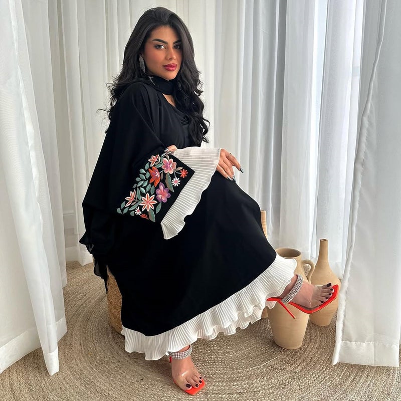 Women's Loose Fit Batwing Sleeve Embroidered Long Dress - Image 5
