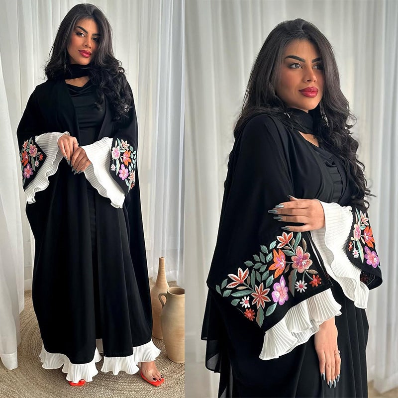 Women's Loose Fit Batwing Sleeve Embroidered Long Dress - Image 2