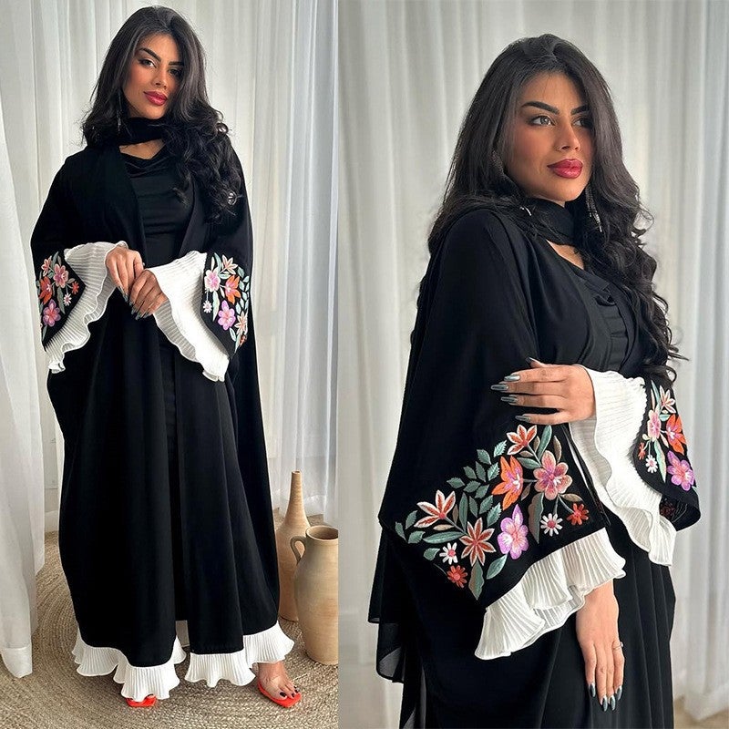 Women's Loose Fit Batwing Sleeve Embroidered Long Dress - Image 1
