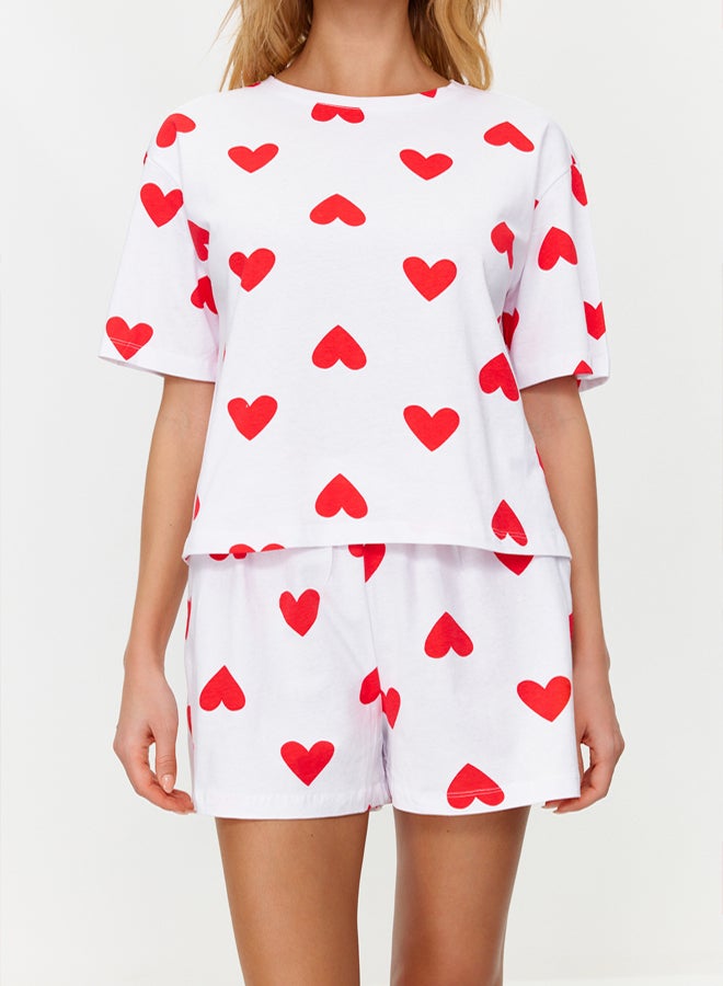 trendyol White 100% Cotton Heart Knitted Pajama Set THMSS24PT00029 - Image 4