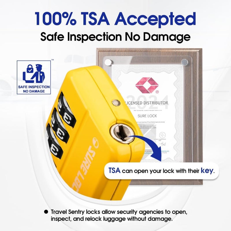 SURE LOCK TSA Approved Travel Luggage Locks, Open Alert Combination Lock for School Office & Gym Locker ,Toolbox, Pelican Case,Easy Read Dials- 1, 2 & 4 Pack (1, Yellow 1 Pack) - Image 1