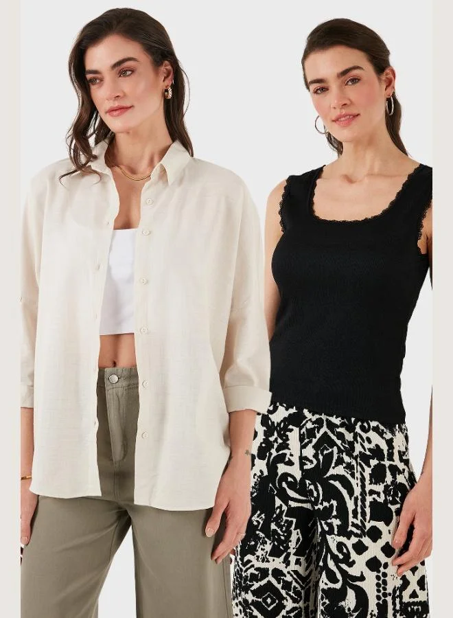 ليلا طقم قميص داخلي قطني مطاطي كبير الحجم للنساء قطعتين