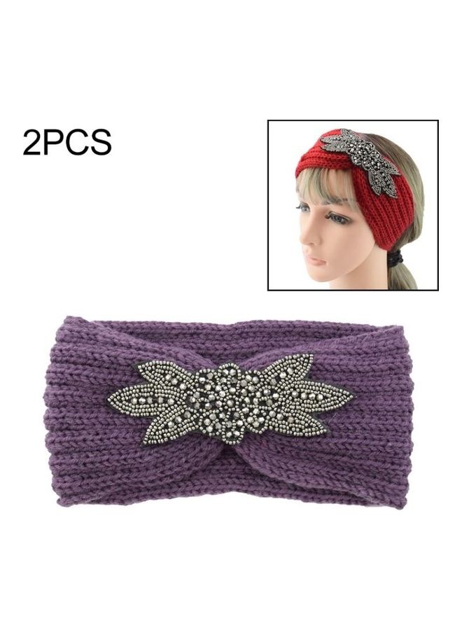 BGM 2-Piece Diamond Six-Leaf Gem Knitting Wool Hair Band Multicolour - Image 1