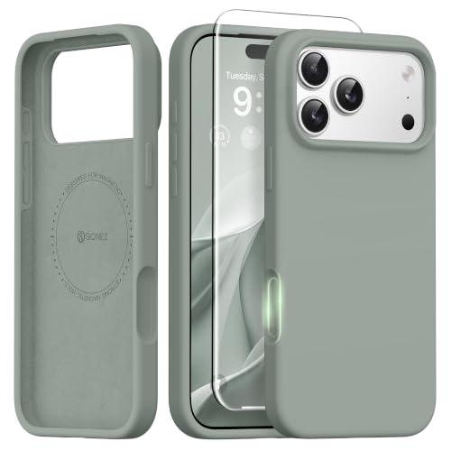 GONEZ Magnetic for iPhone 17 Pro Max Case Compatible with MagSafe AntiScratch Microfiber Lining Screen Protector Silicone Camera Control Shockproof Slim Phone Cover 69 inch Calke Green - Image 1