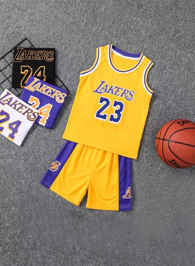 GROIC Children's Jersey - NBA Lakers #23 Basketball Jersey, Sportswear Universal Sleeveless T-Shirt Shorts Jersey Set,Sports Suits Top+Shorts Set Kids Tracksuits - Image 4