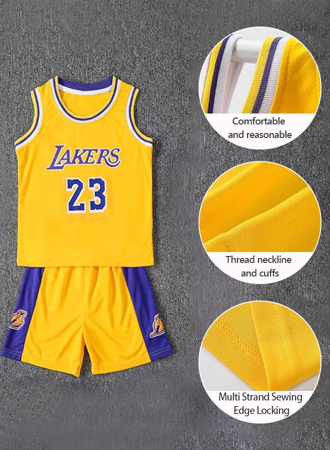 GROIC Children's Jersey - NBA Lakers #23 Basketball Jersey, Sportswear Universal Sleeveless T-Shirt Shorts Jersey Set,Sports Suits Top+Shorts Set Kids Tracksuits - Image 2