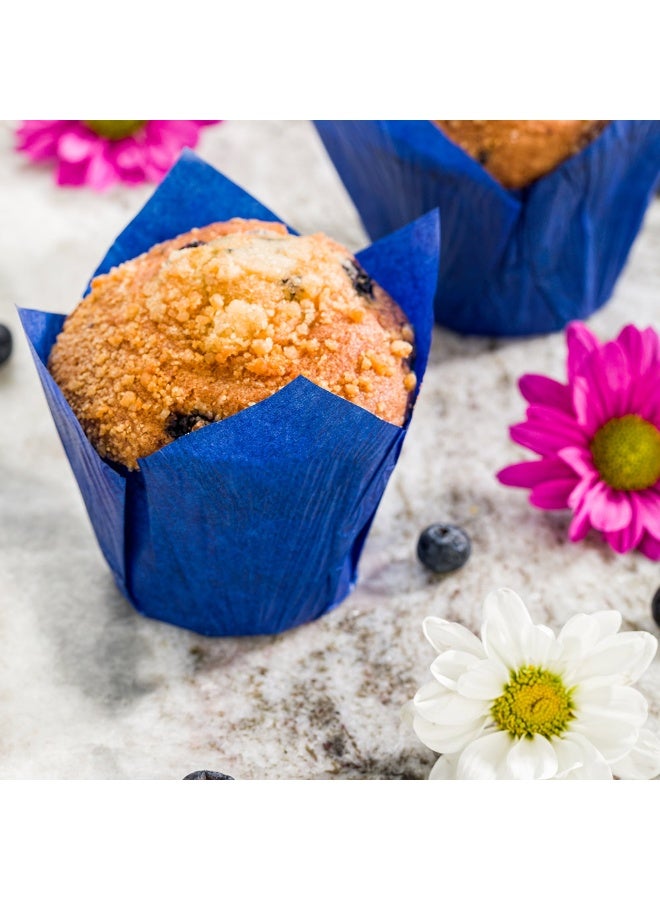 Restaurantware Panificio Premium 4 oz Blue Paper Tulip Baking Cup, Paper Baking Cups Perfect for Muffins, Cupcakes or Mini Snacks - Greaseproof - Disposable and Recyclable - 200ct Box - Image 3