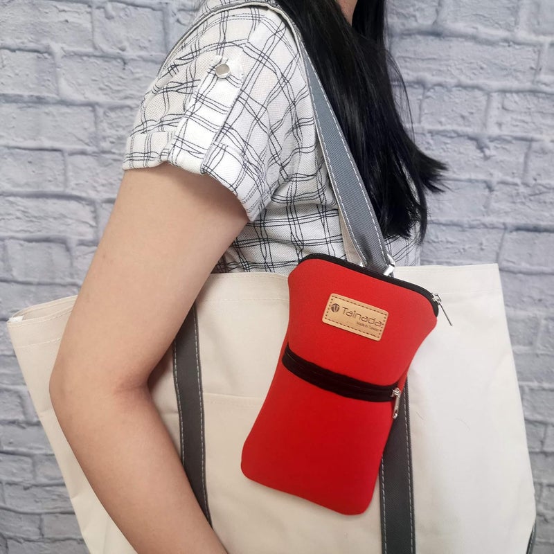 Tainada Men Women Phone Neoprene Shockproof Zipper Sleeve Case Bag Pouch with Carabiner, Neck Lanyard, Belt Loop Holster for iPhone 16/15 Pro Max, 16/15 Plus, 16e ; Samsung S25+, S24, Z Fold7, 6 (Red) - Image 2
