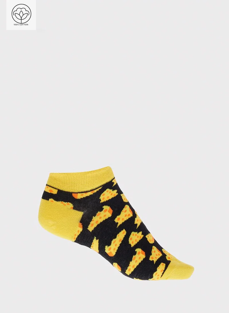 Ginger Cotton Cheese Print Ankle Socks