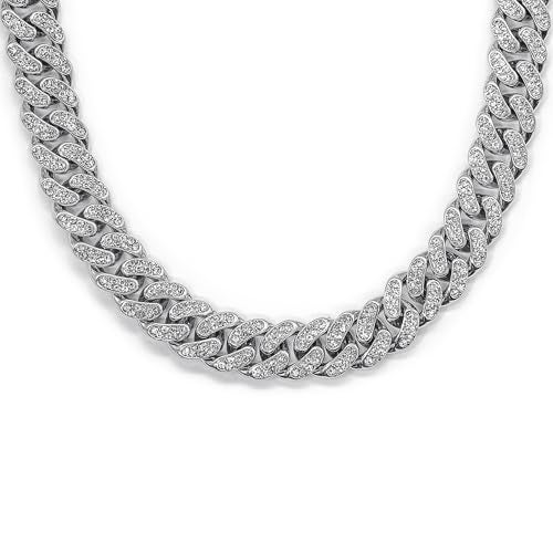 APaztip Mens 20 Silver Stainless Steel Cuban Link Chain Necklace Iced Out Thick Chain for Women and Bling DiamondCut Cuban Link Chains for Men Hip Hop Jewelry - Image 1
