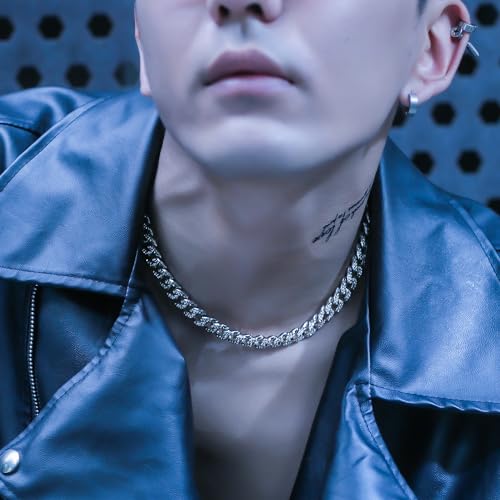 APaztip Mens 20 Silver Stainless Steel Cuban Link Chain Necklace Iced Out Thick Chain for Women and Bling DiamondCut Cuban Link Chains for Men Hip Hop Jewelry - Image 3