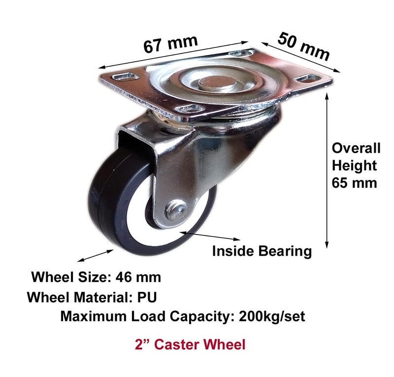 Implemental Cloudteil India moving Castor Wheel 2 Single Wheel Puff Castor wheel inside Bearing for Center Table Furniture200 kg Load CapacityA80 Wheel Material PU Black - Image 3