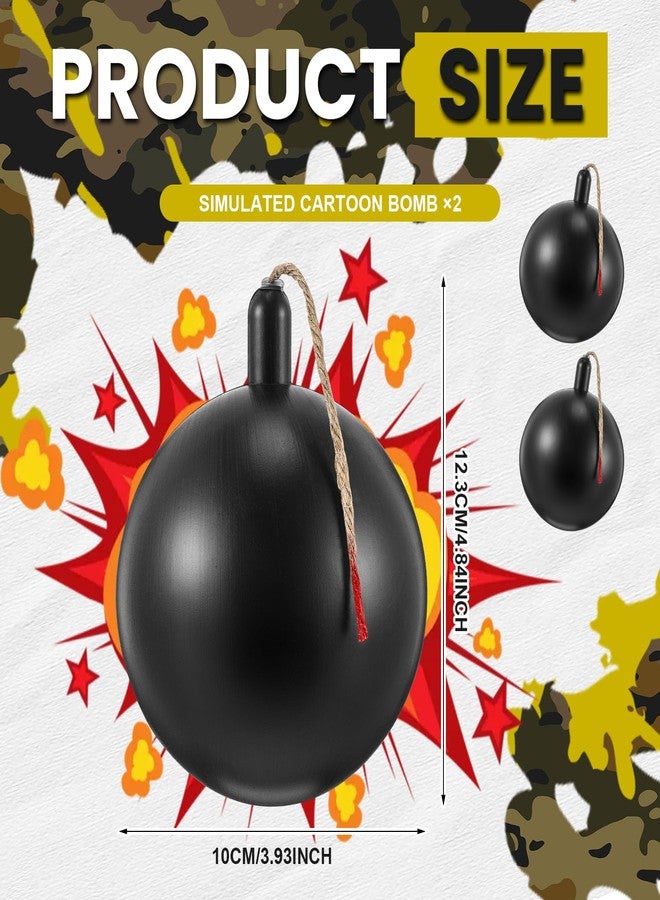 WinnerWhy 2 Pcs Fake Bomb 5 Inch Halloween Prop Bomb, Plastic Cartoon Black Round Army Prop Toy for Halloween Costume Accessory Dress up Office Desk Decor Funny Gag Gift - Image 2