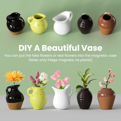 Cacukap Cute Ceramic Vase Fridge Magnets, Funny Mini Plant Magnets, Tiny 3D Plant Vase for Refrigerator Decoration Kitchen Locker Kitchen Office (5 Pack) - Image 3