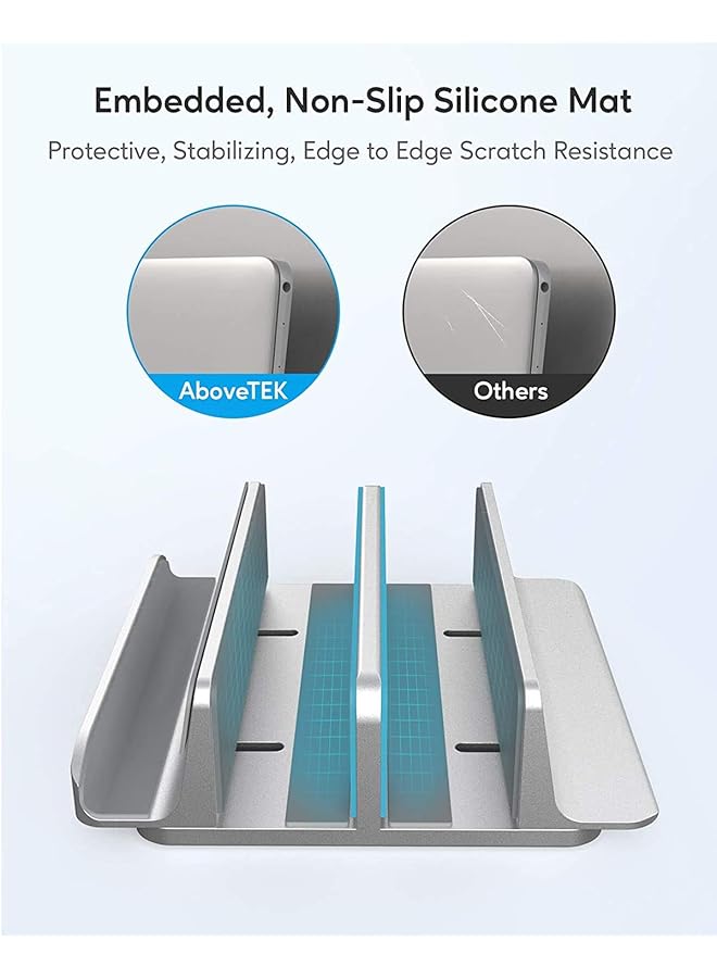 SMILEE Vertical Laptop Stand For Desk Heavy Duty Polished Aluminum Desktop Holder For Laptop Tablet And Phone 3 Slots Silver - Image 4