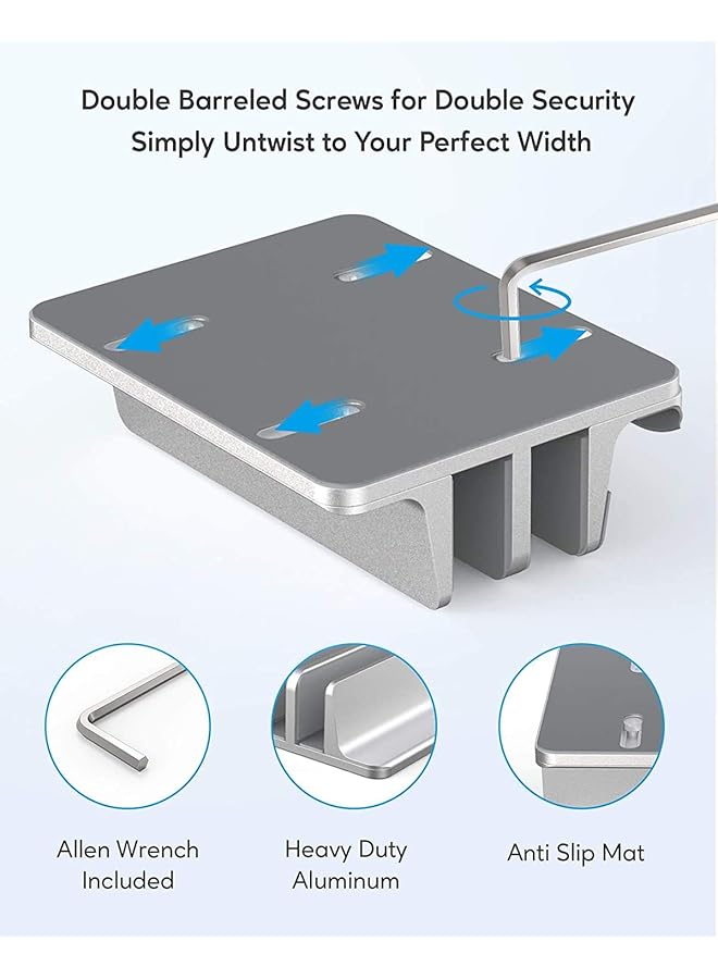 SMILEE Vertical Laptop Stand For Desk Heavy Duty Polished Aluminum Desktop Holder For Laptop Tablet And Phone 3 Slots Silver - Image 5