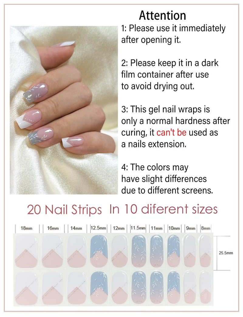 Wahrshei Semi Cured Gel Nail Strips, 20PCS B French Gradient UV Gel Nail Wraps, Gel Nail Stickers, UV Light Required - Image 2