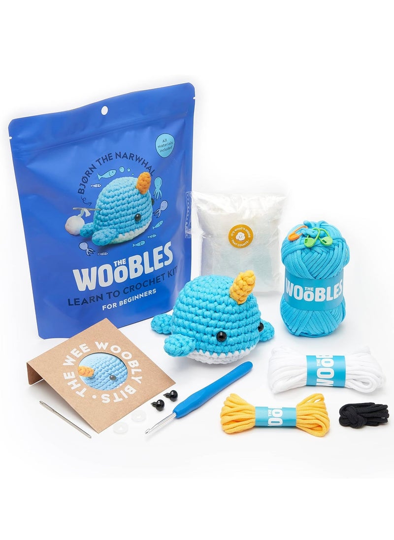 The Woobles - The Woobles Beginners Crochet Kit with Easy Peasy Yarn as seen on Shark Tank - with Step-by-Step Video Tutorials - Bjørn The Narwhal - Image 1